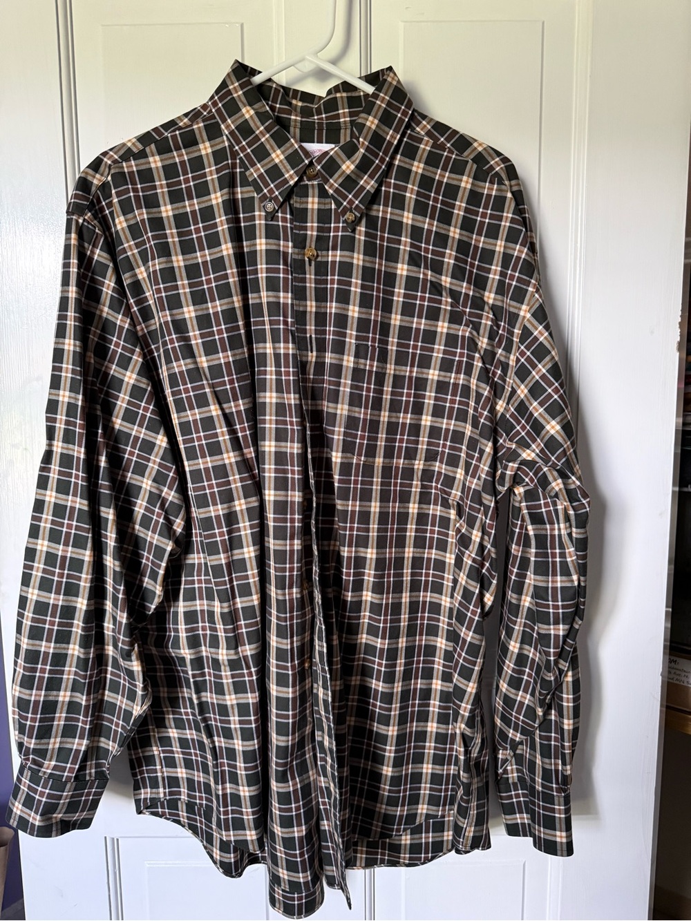 Brooks Brothers Brown & Cream Plaid LS Shirt Size XL - Measurements in pictures